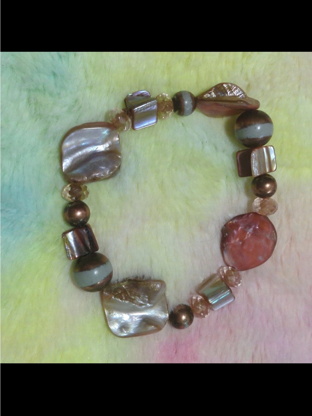 Pearl-Tone Brown and Ivory Beaded Stretch Bracelet